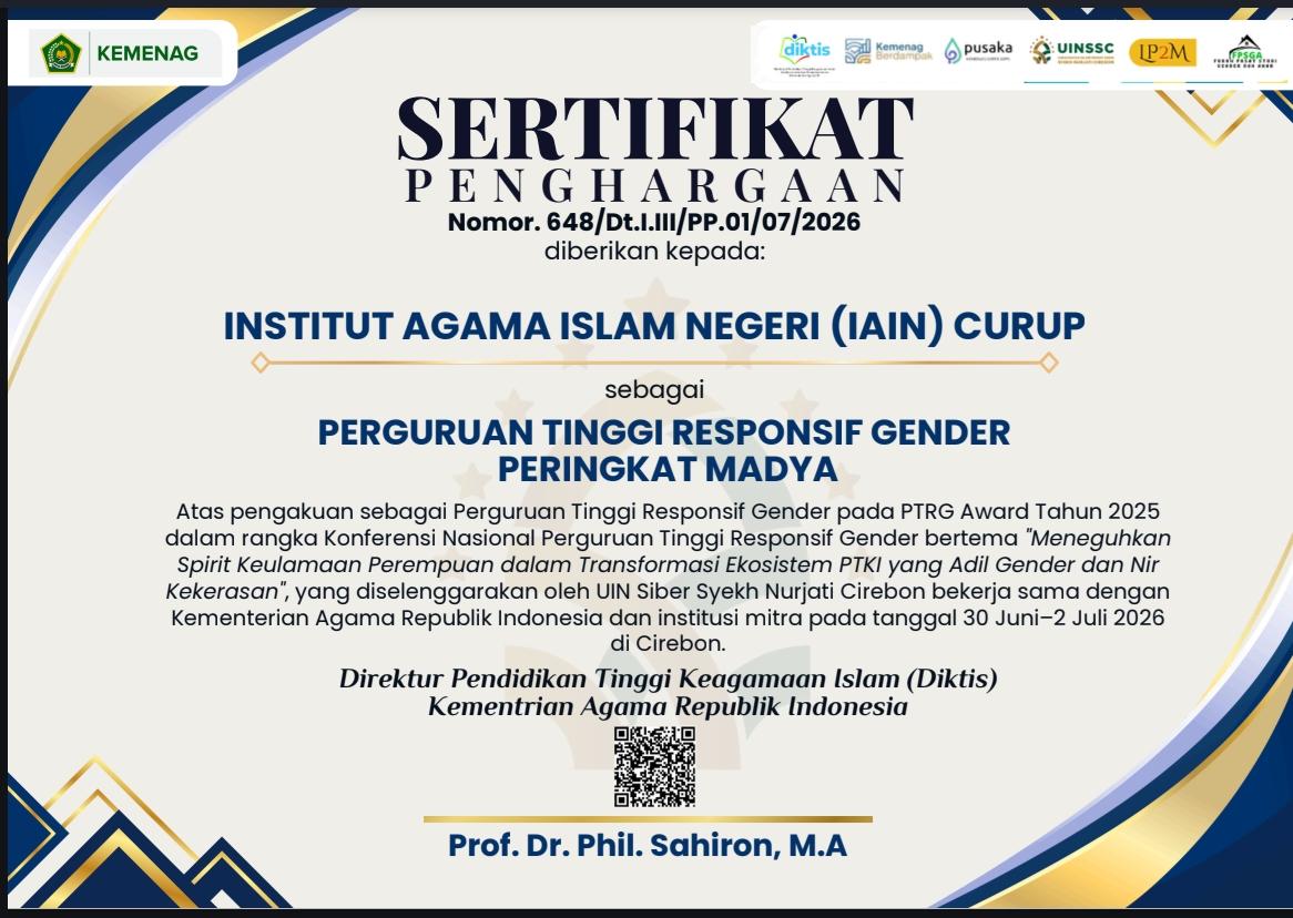 IAIN Curup Raih Penghargaan Perguruan Tinggi Responsif Gender Peringkat Madya dari Kemenag RI whatsapp image 2026 07 02 at 18.46.11